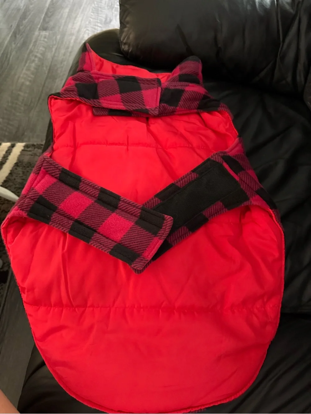 Cozy Red & Black Buffalo Plaid Dog Coat with Pocket